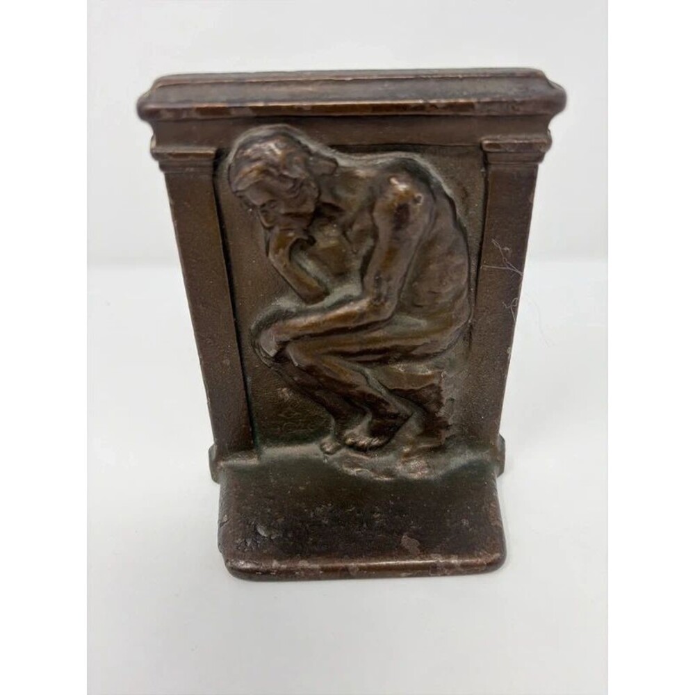 One bookend Antique The Thinker Figural Bookends Cast Metal Bronze Patina